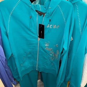 BCBG Teal Hoodie with Silver Accents